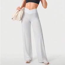 High Waist Solid Color Soft Summer Tummy Control Non-See-Through Yoga Outdoor Casual Pants - Light Grey - View 4