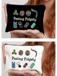 Themed Cosmetic & Accessory Storage Pouch - Designed For Fidget Spinners And Sensory Needs, Beige Storage Box, Suitable For Storing Small Tools, Supplies, Travel Essentials, Themed Design, Hand Washable, Suitable For Students And Professionals Make Up Bag - Multicolor - View 23