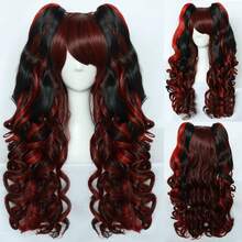 Multi-Color Y2K & K-POP Style Pigtail Long Wavy Heat Resistant Wig, With Bangs, Detachable Design, Ideal For Lolita Outfits, Cosplay, Themed Parties & Halloween, Voluminous Smooth Easy-Wear Full Head Wig - Multicolor - View 15