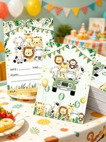 12pcs Jungle Animal Theme Paper Invitation Cards, Jungle Party Invitations, Suitable For Animal Theme Birthday Party, Gender Reveal Party, Baby Shower, Wedding Party, Birthday Party Invitations, Thank You Cards, Greeting Cards, Birthday Gift Cards, Jungle Theme Party Supplies, Back To School Season, Party Favors - Jungle Animals - View 2