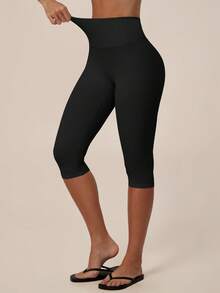 TimeOff Women's 1pc High Waist Wide Waistband Ruched Butt Tummy Control Butt Lift Sports Mid-Length Shorts - Black - View 8