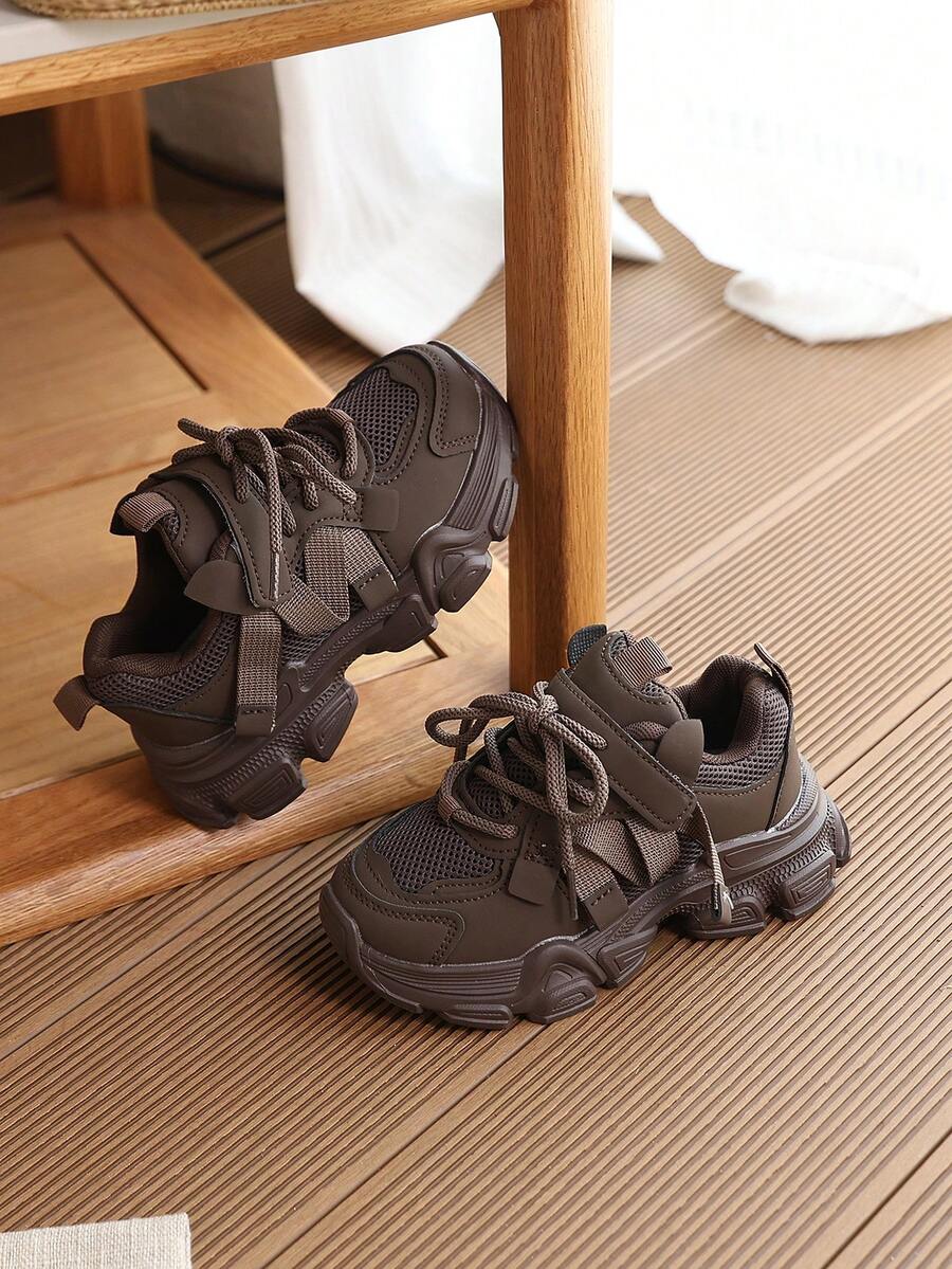 1 Pair Kids Girls' Sports Shoes, Spring/Autumn New Style, Unisex Children's Mesh Breathable Soft Sole Chunky Sneakers For Back To School - Brown - View 1