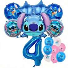 Hasbro Bộ 26 cái/6 cái bóng bay số chủ đề Lilo & Stitch, bao gồm bóng bay số kim loại màu xanh 1-9 và một bóng bay kim loại hình Stitch, hoàn hảo cho tiệc sinh nhật và các buổi tụ tập theo chủ đề - Nhiều màu - Xem 22