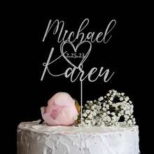 Personalized Heart-Shaped Cake Topper With Heart Pattern And Date, Wedding Cake Topper, Anniversary Cake Topper, Floral Wedding Cake Topper, Mr. & Mrs. Cake Topper, Custom Name Initial Bride & Groom Wedding Cake Topper - H-wedding Cake Tag - View 8