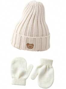 3pcs Bear Candy Color Knitted Hat & Gloves Set, New Children's Warm Hat, Baby Versatile Breathable Skin-Friendly Knitted Hat, Cute Bear Knitted Hat, Winter Knitted Hat, Suitable For Cold Weather And Outdoor Activities - Multicolor - View 9