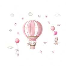 Pink Hot Air Balloon Self-Adhesive Wall Sticker Cartoon Rabbit Children Bedroom Room Kindergarten Decoration Sticker - 30*60cm*2PCS - View 6