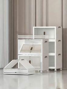 43 Cm Home Storage Cabinet, Multi Layer Foldable Storage Organizer With Transparent Doors And Mobile Casters, Modular Cabinet Combination For Bedroom Kids Room Study Room Kitchen Household Storage Organization - White - View 8