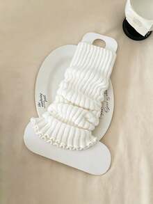 1 Pair Girls Solid Color Ruffle Trim Knit Spring Autumn All Season Leg Warmers, Basic Style Girls Slouch Leg Warmers, Suitable For Children's Daily Wear - White - View 5