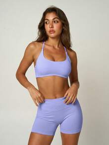 UONNOU 1pc Women's Sports Shaping Bra, Purple Sexy Camisole Tank Top, Sexy Off-Shoulder Backless Shaping, Yoga Fitness Casual Sports Fashion Outfit, Summer Autumn - Lilac Purple - View 8