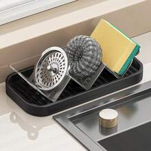 1 pieza Escurridor de fregadero de cocina - Soporte para esponja montado en el grifo, adecuado para jabón y cepillos de platos, cesta de almacenamiento para fregadero estrecho - Color sólido - Ver 9