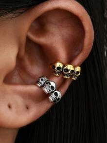 Gothic Punk Style - 2pcs Skull Decor Ear Cuff - Multicolor - View 1