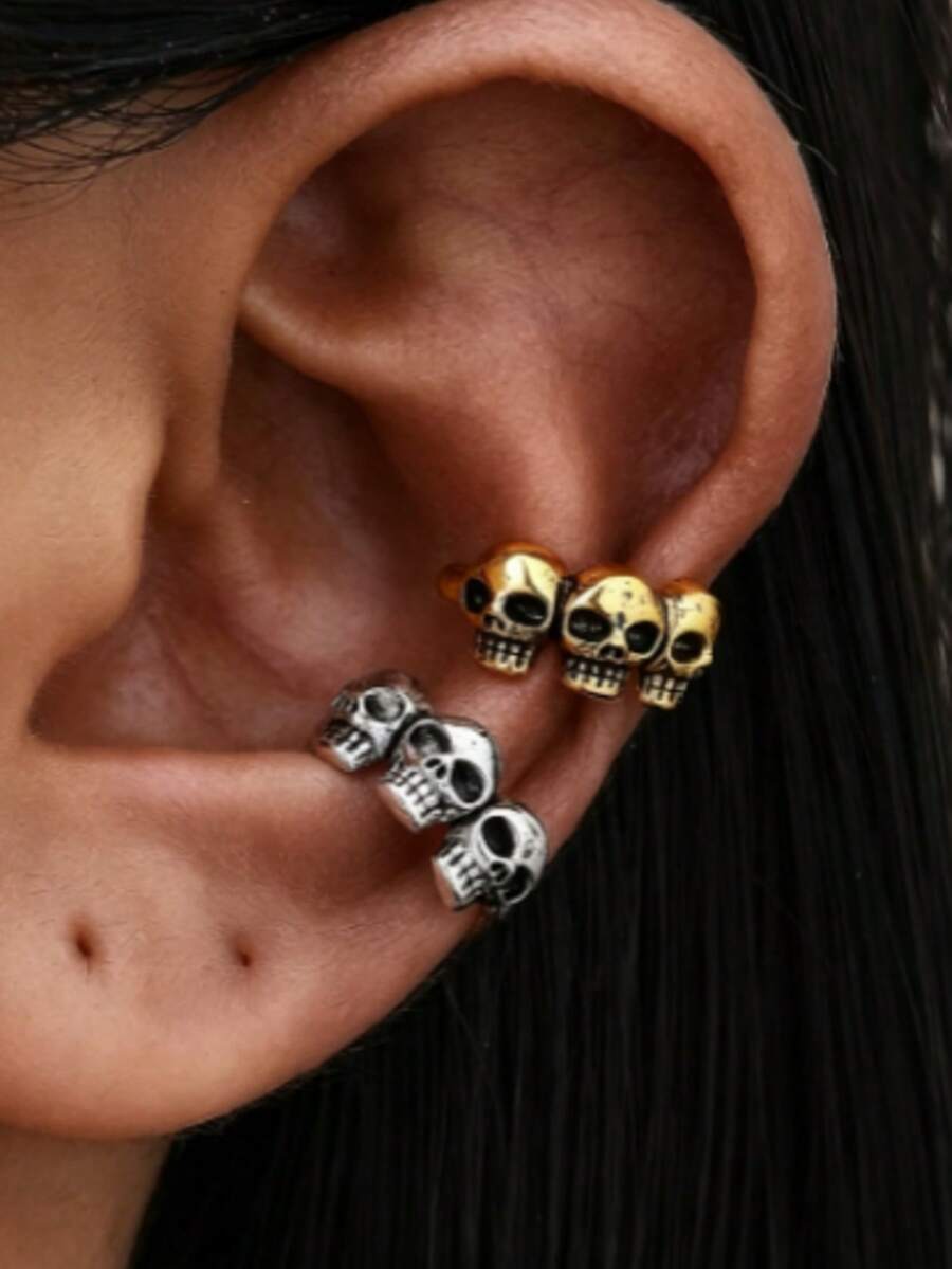 Gothic Punk Style - 2pcs Skull Decor Ear Cuff - Multicolor - View 1