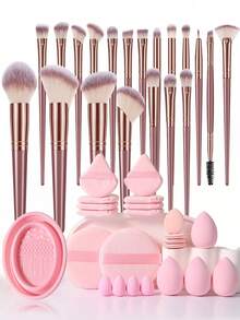 3/6/43pcs Makeup Brush And Sponge Tool Complete Set. Everything Included. Contains 20 Face Makeup Brushes, Including Powder Brush, Blush Brush, Foundation Brush, Contour Brush, Etc. Makeup Brush Set, Makeup Brush Set, Complete Makeup Tool Set, Makeup Brush Set, Complete Makeup Tool Set, Makeup Brush Set, Makeup Gift Box Set. - Baby Pink - View 13