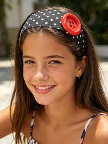 1pc Classic Colorful Button Decor Polka Dot Headband, All-Season Hair Accessory, Cute Girl Photo Prop Hair Accessory, Student Daily Accessory, Suitable For Children Back To School Season - Multicolor - View 2