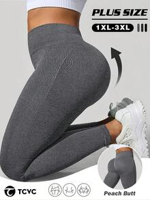TCVC Women's Plus Size Super Stretch High Waist Yoga Leggings, Seamless Butt Lifting & Tummy Control Compression Pants For Gym Workout & Daily Sports - Light Grey - View 1