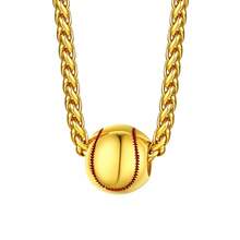 Men's Punk Cuban Chain Sports Necklace, 3D Stereo Football & Baseball Pendant Silver Soccer Neck Chain - Gold Volleyball Necklace - View 4