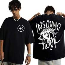 Singer Abraham Mateo Insomnio Tour 2025 Print T-Shirt Men's Clothing Vintage High Street T-Shirt Casual Short Sleeve Cotton T-Shirt - Black - View 1