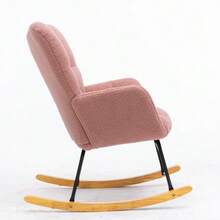 009 Mid Century Modern Rocking Chair In Teddy Fabric With Tufted Cover, Padded Seat For Living Room And Bedroom - 粉色 - 查看 10