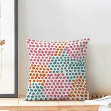 Hot Pink Polka Dot Pillow Covers 18x18 Inch Set Of 2 Orange Teal Outdoor Decor Throw Pillows For Couch Modern Boho Watercolor Aesthetic Decorative Cushion Cases For Home Sofa Bed Decorations - 粉橙藍綠色波點圖案 18吋x18吋(2個裝) - 查看 4