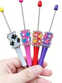 [20pcs]10 Cute Bee & Flower Beaded Ballpoint Pen Set With 10 Extended Rods For More Creative Needs, Multi-Color Assortment, Suitable For School, Office And Gifts - Multicolor - View 2
