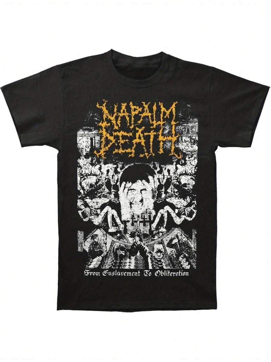 Unisex Short-Sleeved T-Shirt Made Of Pure Cotton, Men's T-Shirt With Official Print Of The Album "Burning Bomb Death" By "From Enslavement To Obligation" - Metal Band Merchandise - 黑色 - 查看 1