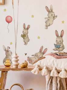 1pc Watercolor Rabbit Wall Sticker, Waterproof Self-Adhesive Removable, Cute Ins Style Children's Room Decor Sticker, Bedroom Renovation Dedicated. Cute Rabbit Brings Healing Feeling, Can Inject Childhood Fun Into Children's Room, Inspire Children's Imagination, Also A Popular Item For Birthday Party Decoration. - Wall Stickers - View 4
