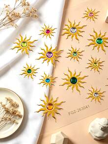 1pc Sun Theme DIY Face Jewels, Multicolor Crystal Decor 3D Gold Foil Rhinestone Stickers, Self-Adhesive Festival Face Jewelry For Music Festival, Summer Party, Halloween, Carnival, Photography, Wedding Events And Bohemian Theme Occasions - Multicolor - View 8