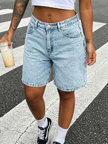 Women's Casual Everyday Bermuda Denim Shorts Summer - Light Wash - View 3