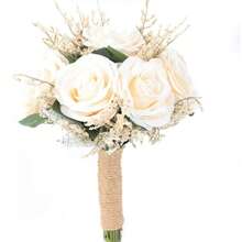Bridal & Bridesmaid Wedding Bouquet, White & Champagne Artificial Roses, Wedding Church Home Decor, Bridal & Bridesmaid Wedding Ceremony Decoration - Multicolor a - View 20