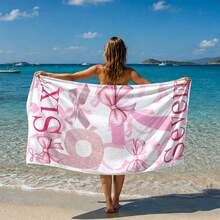 1pc Pink Bow Number 67 Beach Towel, Made Of Microfiber Fabric, Quick-Drying, Water-Absorbent And Sand-Resistant, Suitable For Beach Vacation, Pool Play, Fitness Sports, Bathroom Drying, Convenient For Multiple Scenarios. - Multicolor - View 18