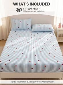 1 pieza Sábana ajustada con estampado de corazón rojo, suave y resistente a las arrugas, transpirable y cómoda, adecuada para camas de tamaño individual/doble/queen/king, lavable a máquina, ideal para uso en el hogar/dormitorio, decoración de dormitorio, textil del hogar acogedor, OEKO-TEX, verano, vuelta a la escuela - Multicolor - Ver 3