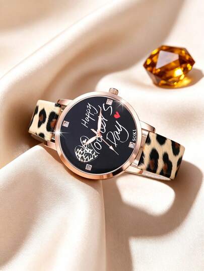 SOKI Women's Watch Personalized Fashionable Round Dial Leopard Print PU Strap Electronic Driven And Pointer Display Classic Casual Women's Quartz Watch Daily Wear Back To School Season Timekeeping Birthday Gift Also Ideal Choice For Yourself Or Friends