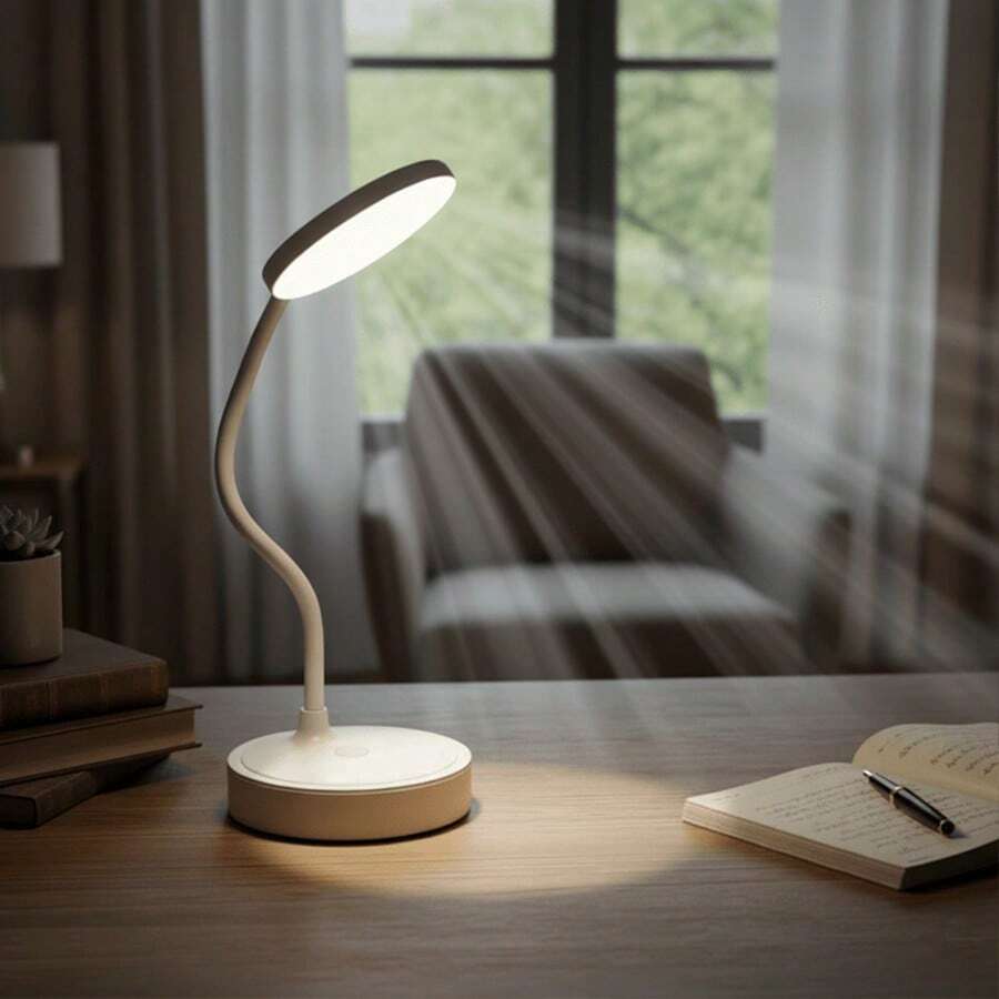 1 pieza Lámpara de escritorio LED pequeña blanca, brillo ajustable, 3 modos de luz de color - Adecuada para leer, estudiar o uso nocturno, alimentada por USB sin necesidad de batería, regalo de Navidad perfecto para oficina, estudio y lectura - Modelo enchufable - Ver 1