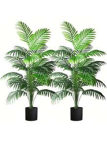 1/3/60pcs Artificial Palm Tree In Sturdy Plastic Pot, Large Fake Tropical Palm Plant For Indoor/Outdoor Office Building Living Room Home Decor - Green - View 4