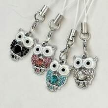 4 piezas Cadena de teléfono con colgante de búho de strass colorido, amuleto de teléfono, accesorio de teléfono lindo, decoración colgante de bolsa de teléfono suave y adorable - Multicolor - Ver 4