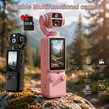 CKGO Black & Pink Dual Color 4K Handheld Vlog Camera, Includes 32GB Memory Card, 2-Inch IPS Screen Mini Handheld Camera, Birthday Student Gift, Suitable For Travel & Sports Vlog Shooting - View 2