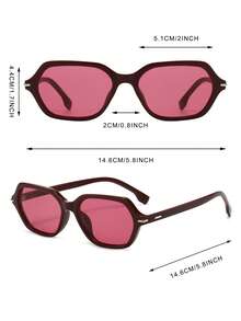 1 Pair Women's Maroon Rectangular Frame Korean Style Versatile Fashion Glasses - Maroon - View 4