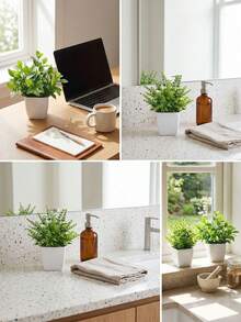 2/3/4pcs White Flower Pot Set With Small Artificial Plants, Includes Pots, Suitable For Indoor Home Decor, Office, Bathroom And Bedroom, With Plastic Eucalyptus And Mini Wheat Grass, Ideal Desktop Artificial Plant Decoration - Green - View 3