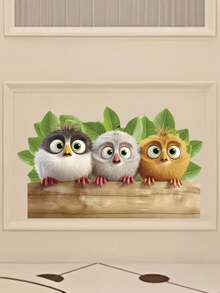 1pc Cartoon Cute 3 Birds & Green Plants Removable Room Decor Wall Sticker, Suitable For Bedroom, Living Room, Kids Room - 1PC - View 5