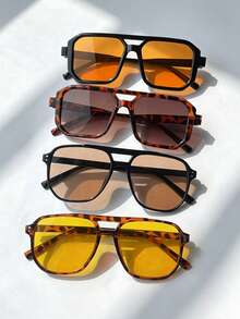 4pcs Women's Square Frame Double Bridge Versatile Fashion Glasses - 4 Pieces (multi-color) - View 4