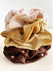 6pcs/Set Velvet Gold Star Hair Ties Hair Scrunchies Hair Accessories - Gold - View 2