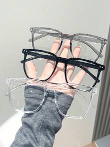 3 Pairs/1 Pair Women's Large Frame Plastic Square Rivet Casual Street Style Fashion Non-Prescription Glasses, Suitable For Dating, Library, Writing, Reading And Other Occasions (Glasses Case Not Included) - Transparent - View 8