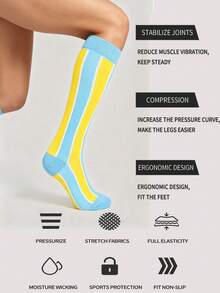 4/1 Vertical Striped Contrast Color Durable Micro-Compression Professional Sports Long Compression Socks, High Tube Socks Suitable For Running, Cycling, Fitness And Sports - Multicolor - View 6