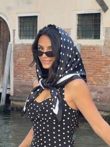 1pc Casual Polka Dot Print Pattern 90cm Square Bandana Scarf, New Spring/Autumn Women's Versatile Belt Bag Decor Ribbon Headscarf Headpiece Fashion Scarf - Black - View 2