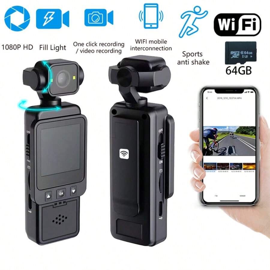 Cámara Digital Wifi, Cámara DV, Lente Giratoria 180°, Con Flash, 1080P Ultra HD, Estabilización de Movimiento, Grabación/Captura de Video con Un Clic, Conexión Wifi al Teléfono, Equipada con Tarjeta SD de 64Gb y Batería de 1000Mah - Ver 1