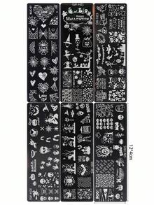 6片裝萬聖節美甲印花板，不鏽鋼印花套組含女巫、幽靈、南瓜與蜘蛛網設計，哥德風驚悚美甲模板，適用於萬聖節美甲與美甲沙龍美甲用品配件工具 - 銀色 - 查看 12
