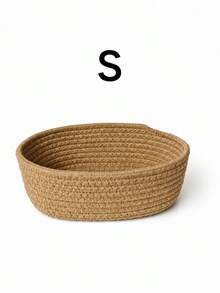 1pc Khaki Handmade Woven Storage Basket, Natural Style Small Desktop Organizer Tray, Round Opening Design, Suitable For Cosmetics, Keys, Snacks, Jewelry, Stationery, Bedroom Office Living Room Home Decor - Khaki - View 13