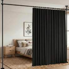 Room Divider Curtains Out Floor To Ceiling Curtain With Hook Wall Mount Sliding Door Curtains Ceiling Mount Extra Wide Curtain Wall Divider For Room Separation,W100 X H84 Inch - Black - View 2