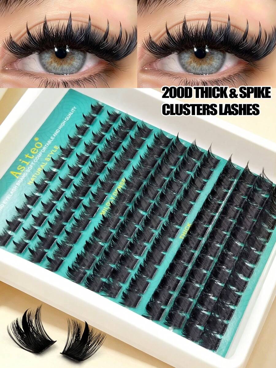 Asiteo 144Pcs D Curl Individual Lashes,200D And Spike Lashes,Fluffy Thick Individual Lashes,DIY At Home,Reusable,For Makeup DIY At Home,Comic Eye,Cosplay,Suitable For Travel,Party, Festivals,Gifts - D - View 1