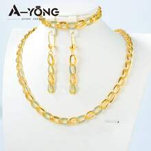 Dubai Zirkonia Wassertropfen Schmuckset 21k vergoldet Italienische Mode geometrische Halskette Armband Ohrringe Arabische Frauen Hochzeit Party Schmuck - Zirkonia-Set - Übersicht 5